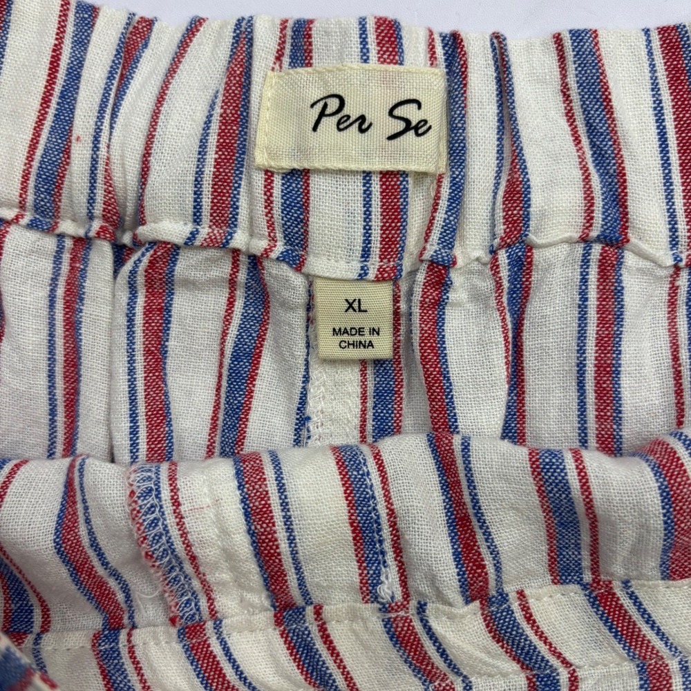 Per Se Women XL Red Blue White Striped Linen Blend Drawstring Pants NWT - Picture 4 of 11